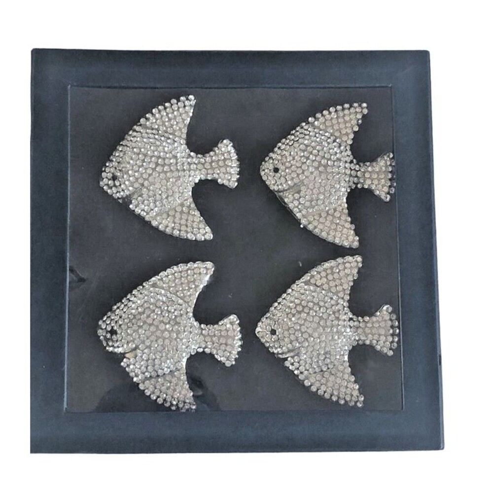 Tahari Angel Fish Napkin Rings Rhinestone Bling Beach Coastal Summer Set of 4